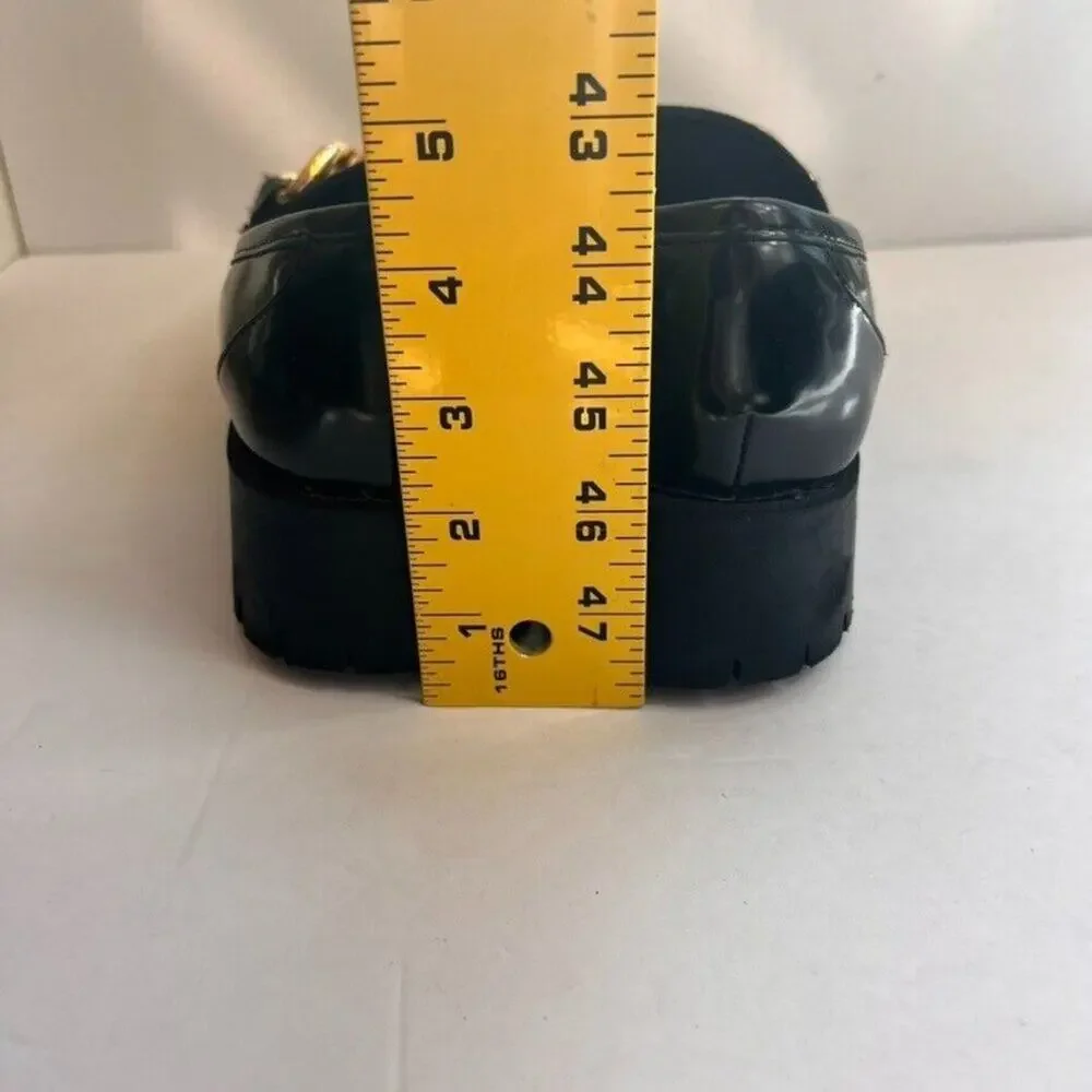 Guess Shoes Loafers Womens 8M Black Gold Tone Chain Lug Sole Chunky Platform